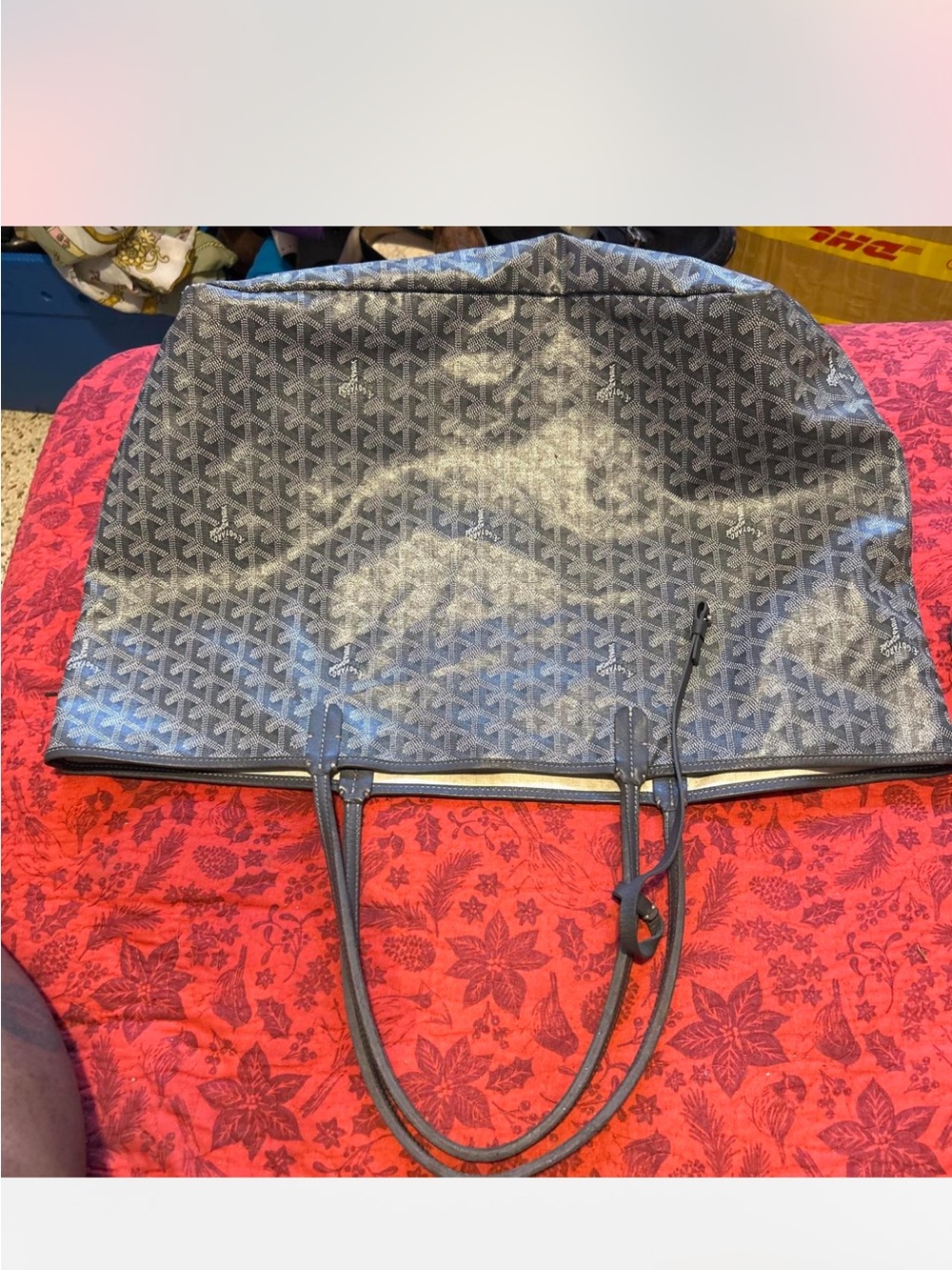 Goyard  authentic blue gray Chevron-Pattern Tote